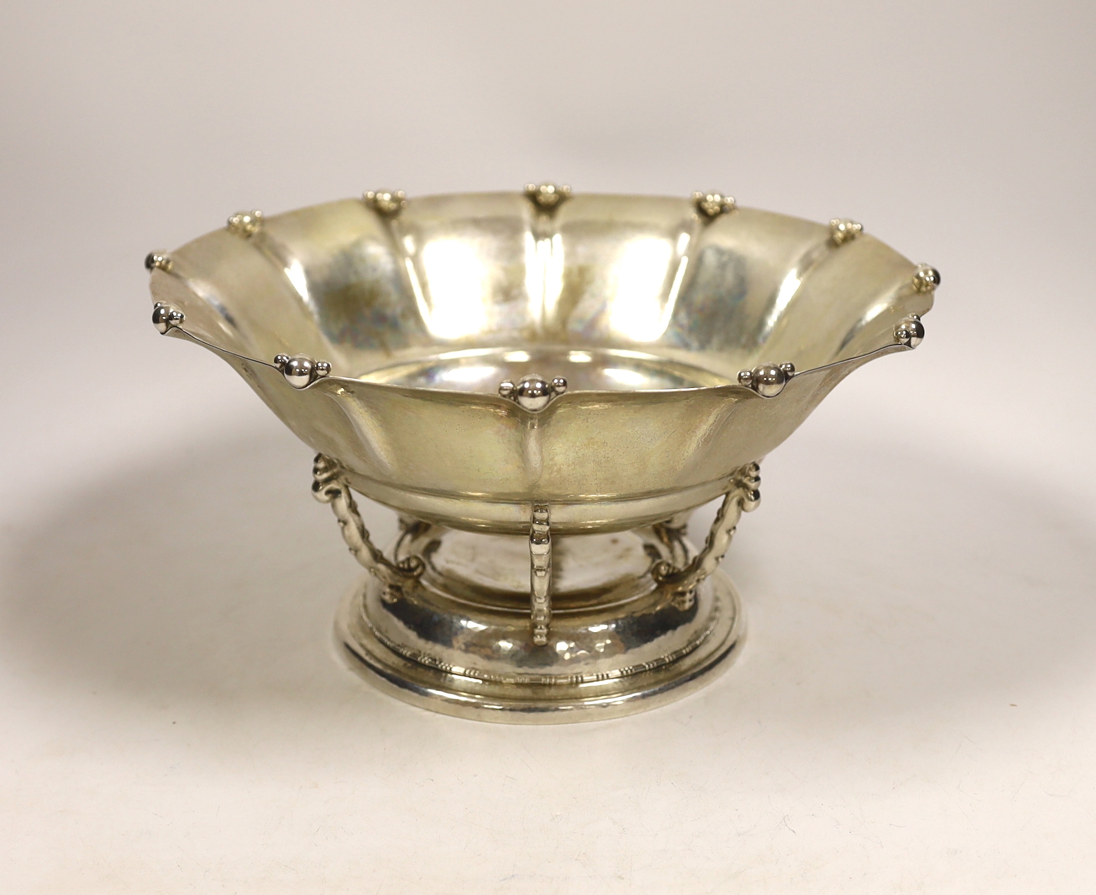 An early 20th century Swedish planished white metal circular fruit bowl, by Karl Anderson, date letter for 1916, diameter 27.1cm, 28.8oz.